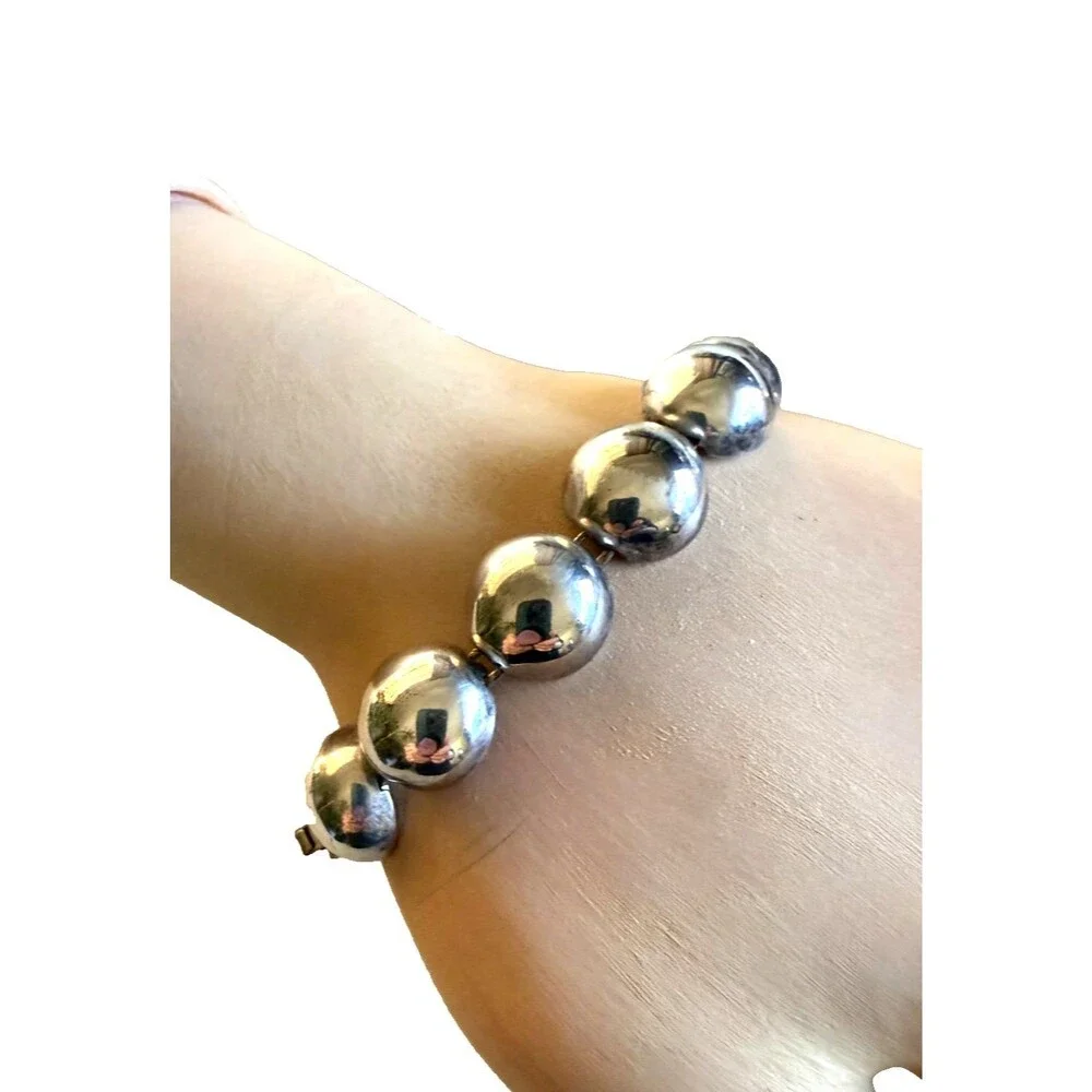 Vintage PD Sterling Silver 925 Half Dome Bead Bracelet 7.5 29g